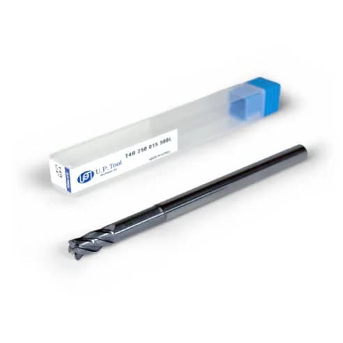 1/4" Carbide End Mill, 4 flutes, Bull Nose - R0.015", 0.5" LOC, AlCrN Coated, Extended Neck