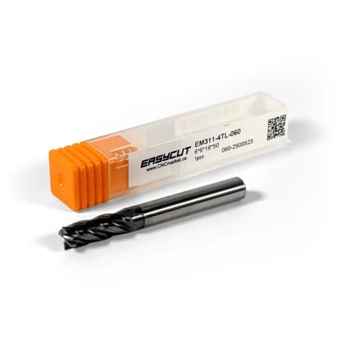 6 mm Carbide End Mill, 4 Flutes, Flat, Standard length, For P, M, K materials, AlCrN coated, LOC 16 mm