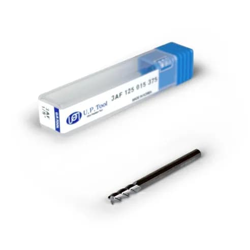 1/8" Carbide End Mill, 3 flutes, Bull Nose - R0.015", 0.375" LOC, Uncoated